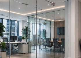 Прозрачный офис: как маятниковые стеклянные двери оптимизируют пространство и трафик